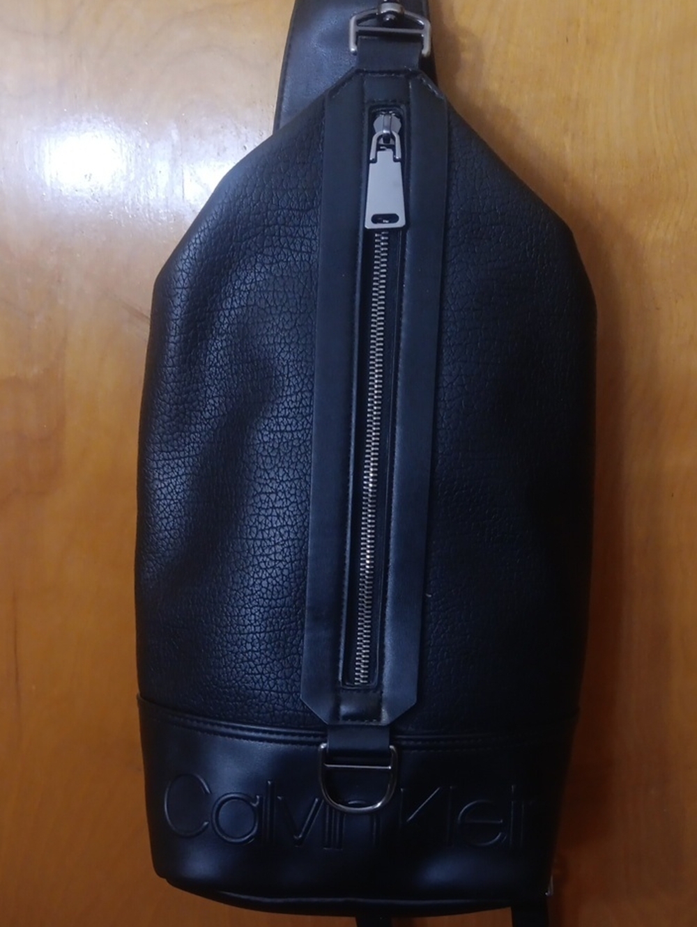 Calvin Klein Black Leather-Style Sling Belt Bag